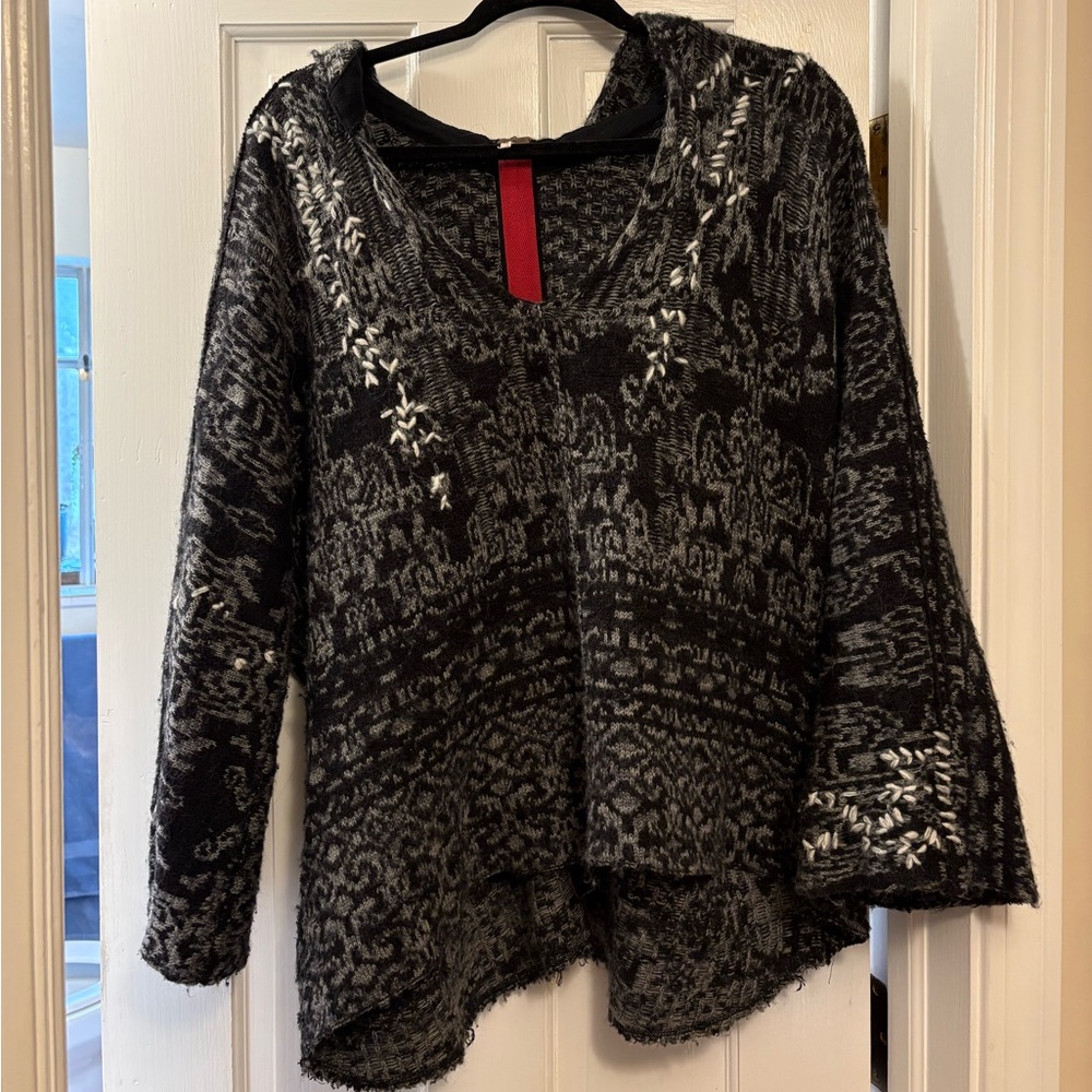FP Cozy Black & Gray Knit V-Neck Sweater